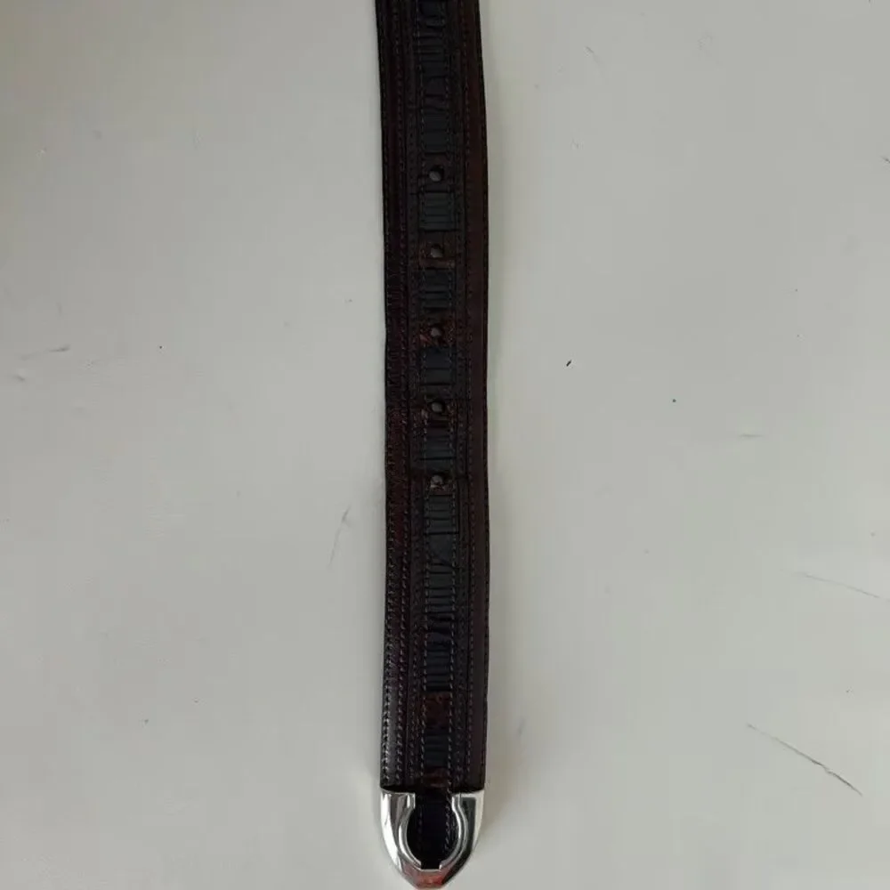 Mezlan Genuine Crocodile Belt Mens Size 38 Dark Brown Exotic Skin Made in Spain